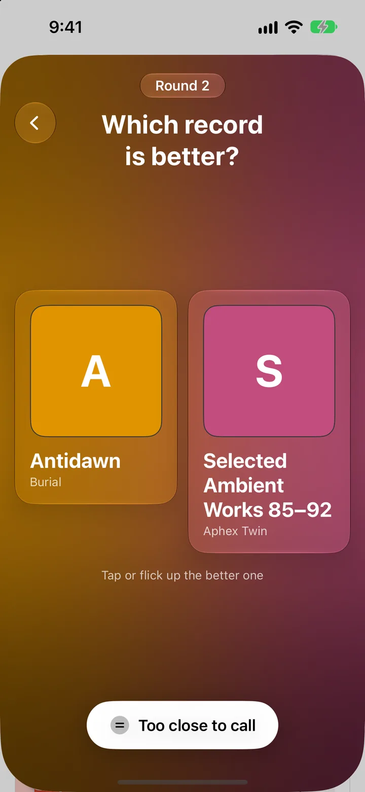 Round 2: Which record is better? Antidawn by Burial against Selected Ambient Works 85–92.